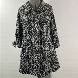 Luii Swing Coat Women Size S Black & White Tapestry Wool Blend Large Buttons
